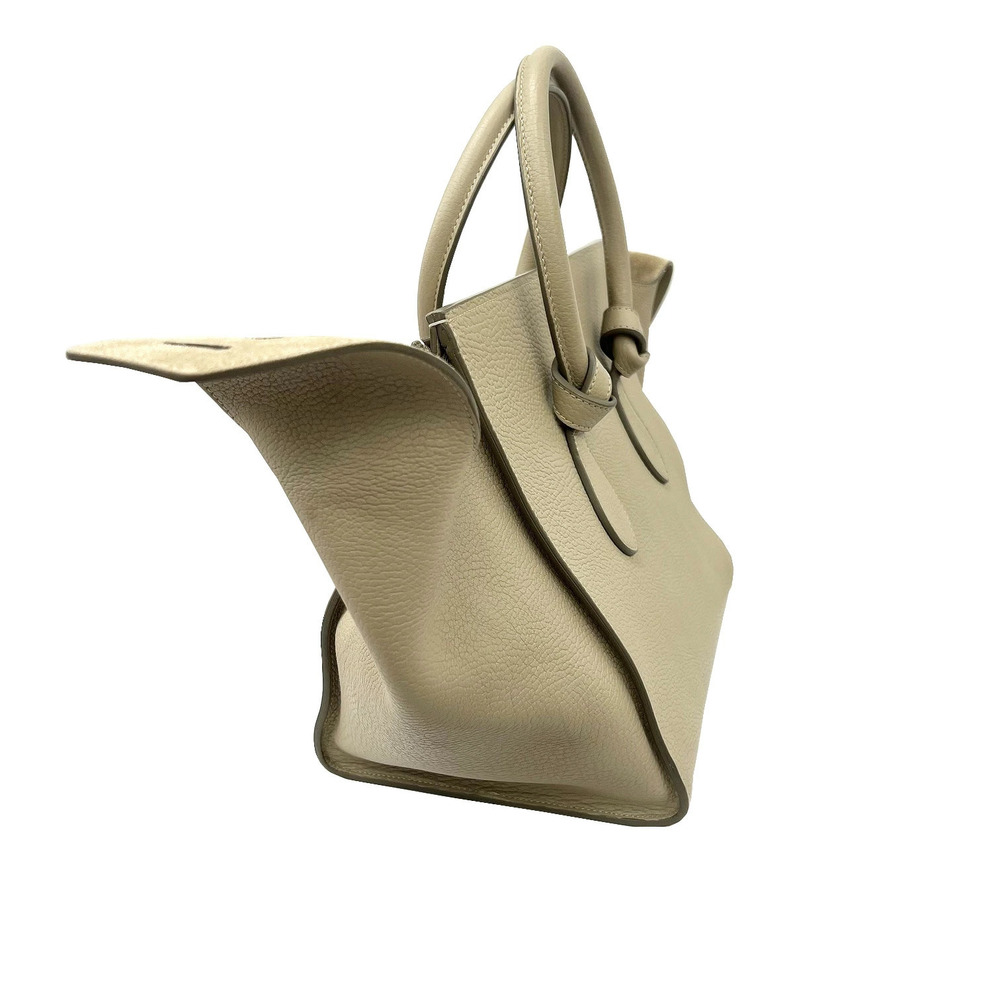 CELINE Tie Bag Leather Tote Handbag Gray Beige Greige Gray - Picture 3 of 11